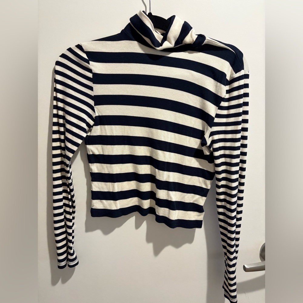 Striped Navy and White Turtleneck Sweater